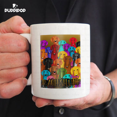 Custom Dog Mug - Personalized Colorful Dachshund Gift For Dad - White Mug